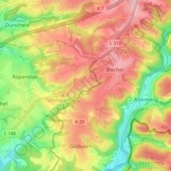 Mappa topografica Hahnenblecher, altitudine, rilievo