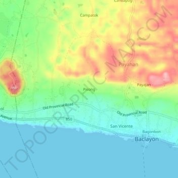 Mappa topografica Pisong, altitudine, rilievo