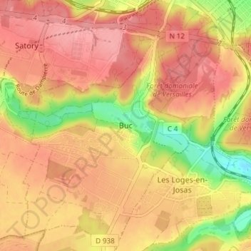 Mappa topografica Buc, altitudine, rilievo