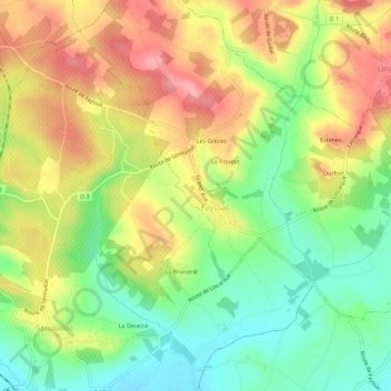 Mappa topografica Le Colombier, altitudine, rilievo