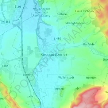 Mappa topografica Gronau (Leine), altitudine, rilievo