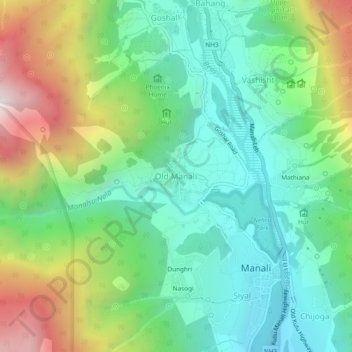 Mappa topografica Old Manali, altitudine, rilievo