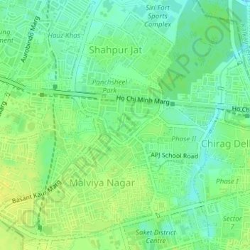 Mappa topografica Sadhna Enclave, altitudine, rilievo