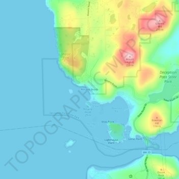 Mappa topografica Rosario Beach, altitudine, rilievo