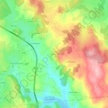 Mappa topografica Civergols, altitudine, rilievo