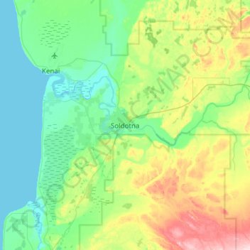 Mappa topografica Soldotna, altitudine, rilievo