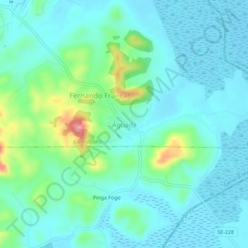 Mappa topografica Águada, altitudine, rilievo