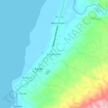 Mappa topografica Cogon Norte, altitudine, rilievo