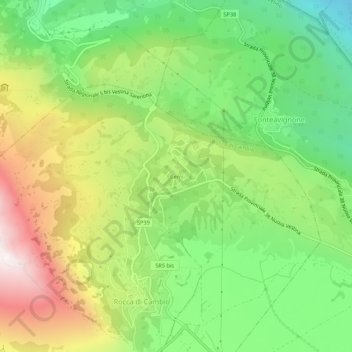 Mappa topografica Cerri, altitudine, rilievo