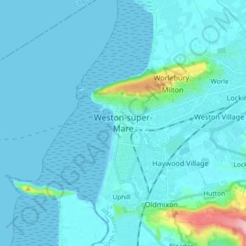 Mappa topografica Weston-super-Mare, altitudine, rilievo