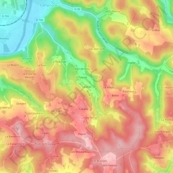 Mappa topografica Souillac, altitudine, rilievo
