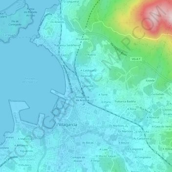 Mappa topografica A Escardia, altitudine, rilievo