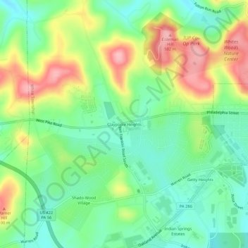 Mappa topografica Claypoole Heights, altitudine, rilievo