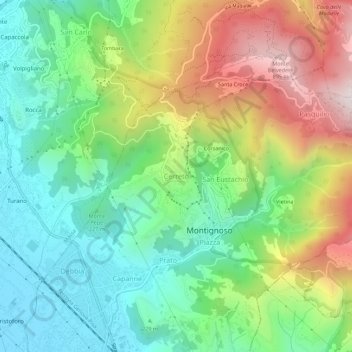 Mappa topografica Cerreto, altitudine, rilievo