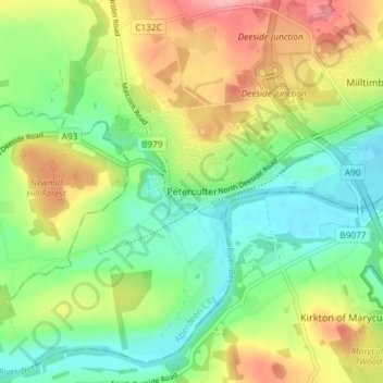 Mappa topografica Peterculter, altitudine, rilievo