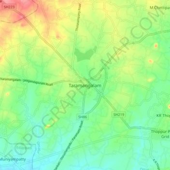 Mappa topografica Taramangalam, altitudine, rilievo