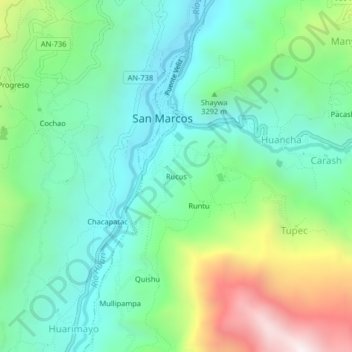 Mappa topografica Rucus, altitudine, rilievo