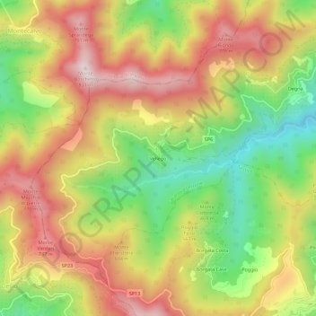 Mappa topografica Vellego, altitudine, rilievo
