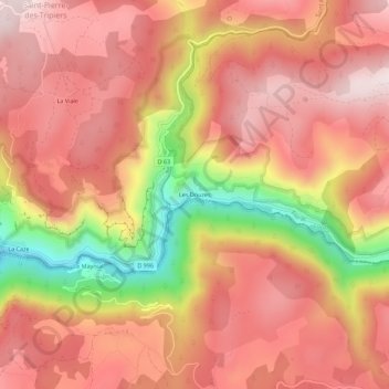 Mappa topografica Les Douzes, altitudine, rilievo