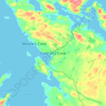 Mappa topografica Cottrell's Cove, altitudine, rilievo