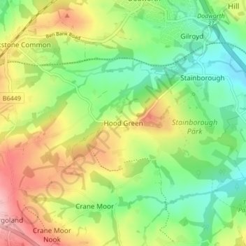 Mappa topografica Hood Green, altitudine, rilievo