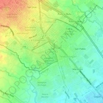 Mappa topografica Calibutbut, altitudine, rilievo