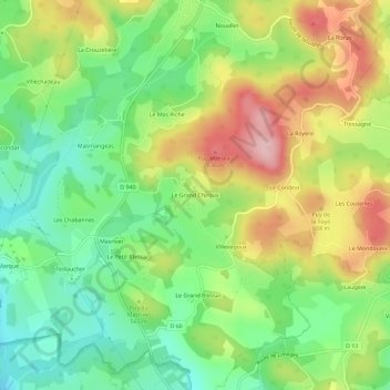 Mappa topografica Le Grand Chiroux, altitudine, rilievo