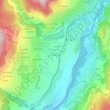 Mappa topografica Les Peschiers, altitudine, rilievo