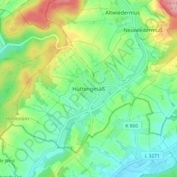 Mappa topografica Hüttengesäß, altitudine, rilievo