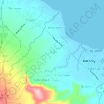 Mappa topografica Hindi, altitudine, rilievo