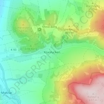 Mappa topografica Kranlucken, altitudine, rilievo