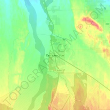 Mappa topografica Delta Junction, altitudine, rilievo