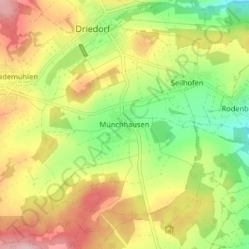 Mappa topografica Münchhausen, altitudine, rilievo