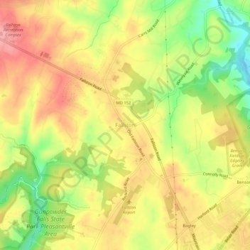 Mappa topografica Fallston, altitudine, rilievo