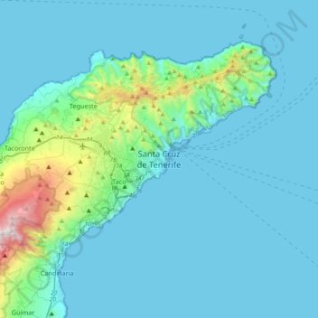 Mappa topografica Santa Cruz de Tenerife, altitudine, rilievo