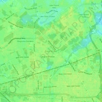Mappa topografica Royal Terrace, altitudine, rilievo