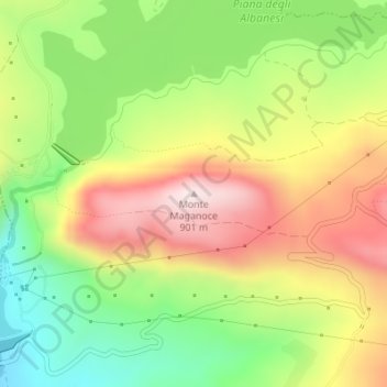 Mappa topografica Monte Maganoce, altitudine, rilievo