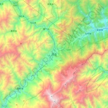 Mappa topografica 茂县, altitudine, rilievo