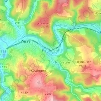 Mappa topografica Frankenthal, altitudine, rilievo