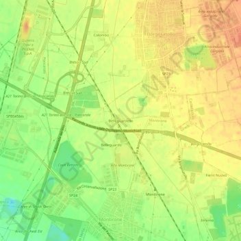 Mappa topografica Belleguardello, altitudine, rilievo