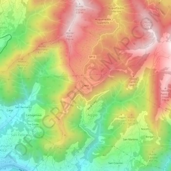 Mappa topografica Creto, altitudine, rilievo