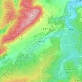 Mappa topografica Heyda, altitudine, rilievo