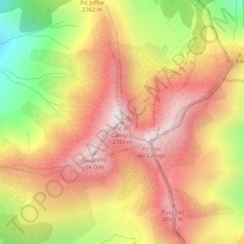 Mappa topografica Pic du Canigou, altitudine, rilievo