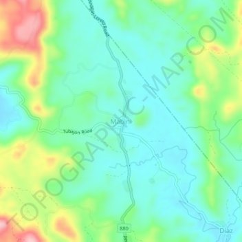Mappa topografica Mabini, altitudine, rilievo