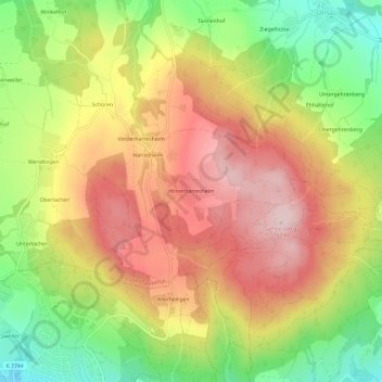 Mappa topografica Hinterharresheim, altitudine, rilievo