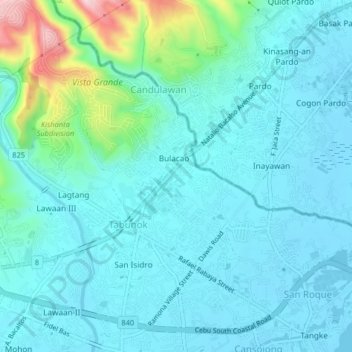 Mappa topografica Bulacao, altitudine, rilievo