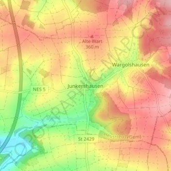 Mappa topografica Junkershausen, altitudine, rilievo