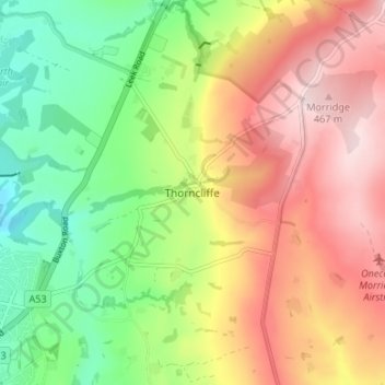 Mappa topografica Thorncliffe, altitudine, rilievo