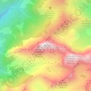 Mappa topografica Dent d'Oche, altitudine, rilievo