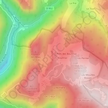 Mappa topografica La Rosière, altitudine, rilievo